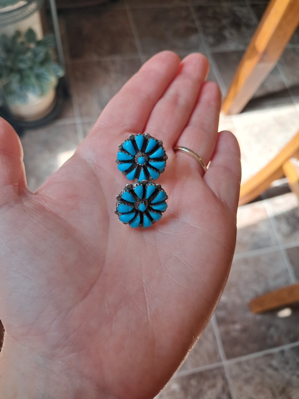 Turquoise Floral Cluster Silver Stud Earrings - Blue Women Jewelry